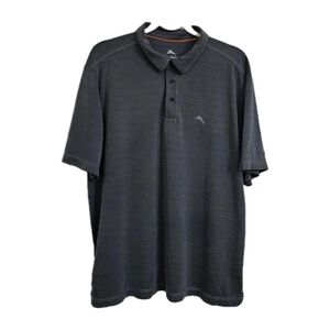 Tommy Bahama Polo Shirt Mens XL Gray Striped Gulf Coast Short Sleeve Resortwear